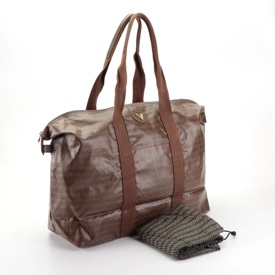 Authentic Mario Valentino V Monogram Coated Canvas Zip Tote Vintage Travel Bag